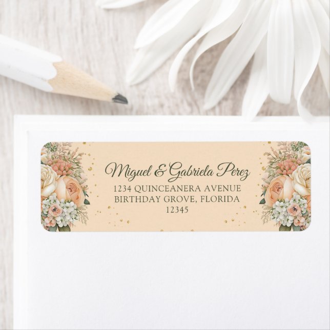 Peach Fuzz Cream Floral Return Address Label (Insitu)