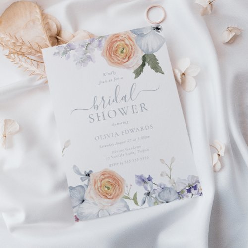 Peach Fuzz Dusty Blue Modern Bridal Shower Invitation