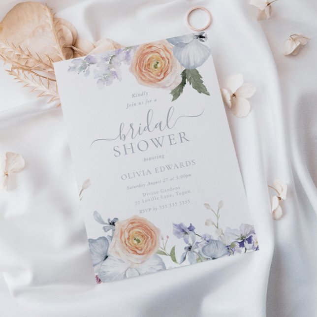 Peach Fuzz Dusty Blue Modern Bridal Shower Invitation (Creator Uploaded)