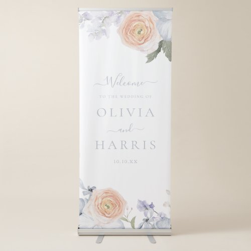 Peach Fuzz Dusty Blue Modern Trendy Wedding Retractable Banner