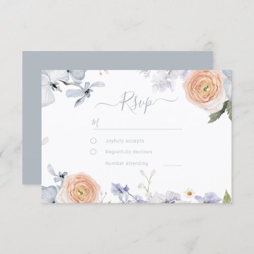 Peach Fuzz Dusty Blue Trendy Wedding RSVP Card