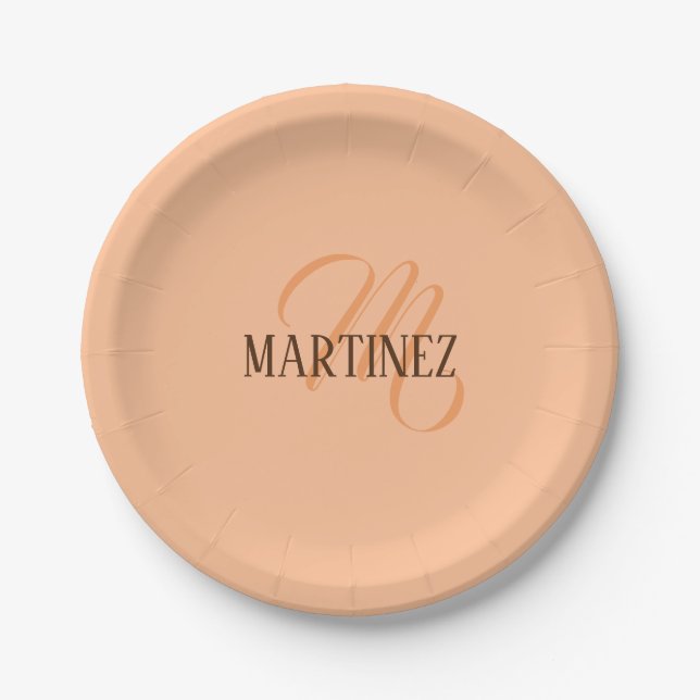 Peach Fuzz Elegant Personalized Name  Paper Plates (Front)