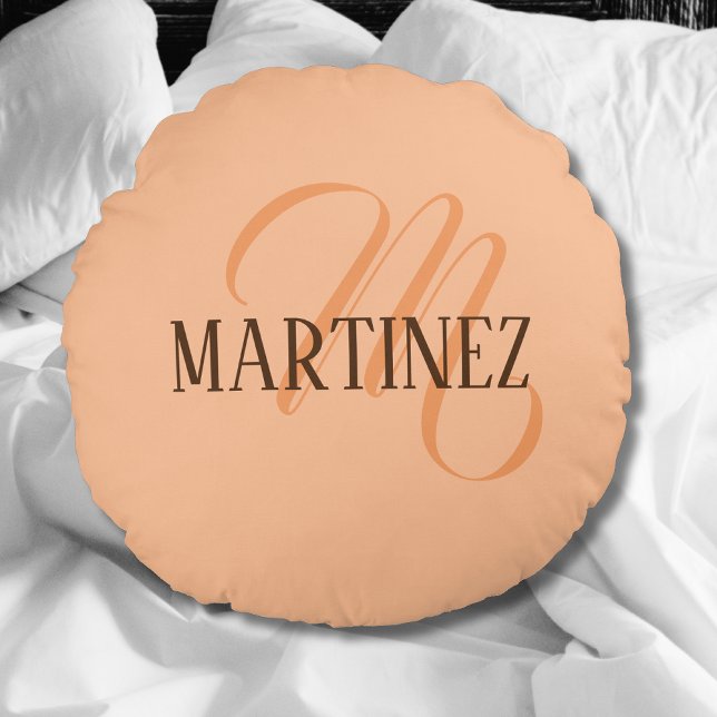 Peach Fuzz Elegant Personalized Name  Round Pillow (Creator Uploaded)
