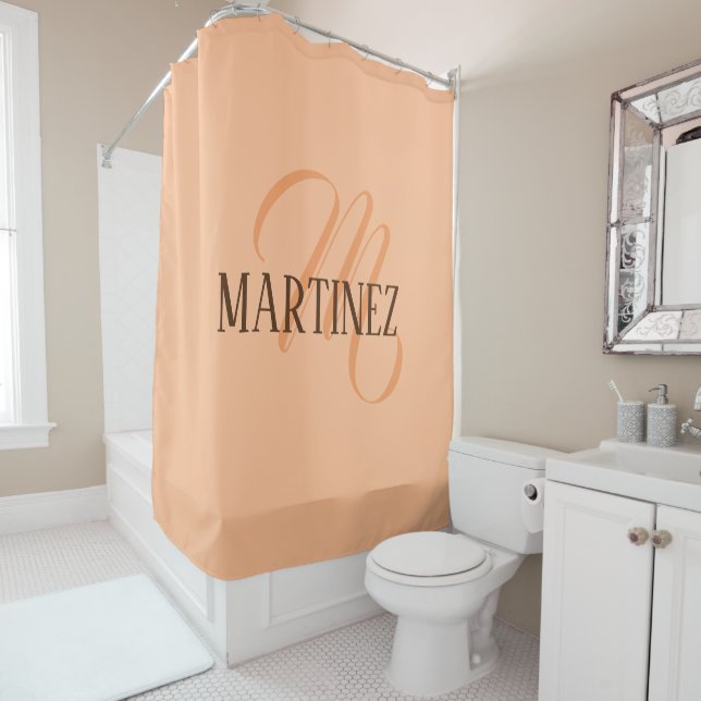 Peach Fuzz Elegant Personalized Name  Shower Curtain (In Situ)
