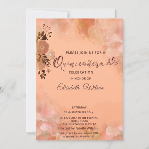 Peach fuzz floral blushed watercolor invitation