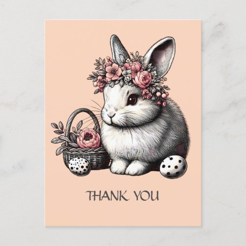 Peach Fuzz Floral Easter Bunny Thank you Custom Postcard