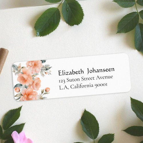 Peach Fuzz Floral Watercolor Chic Calligraphy Name Label