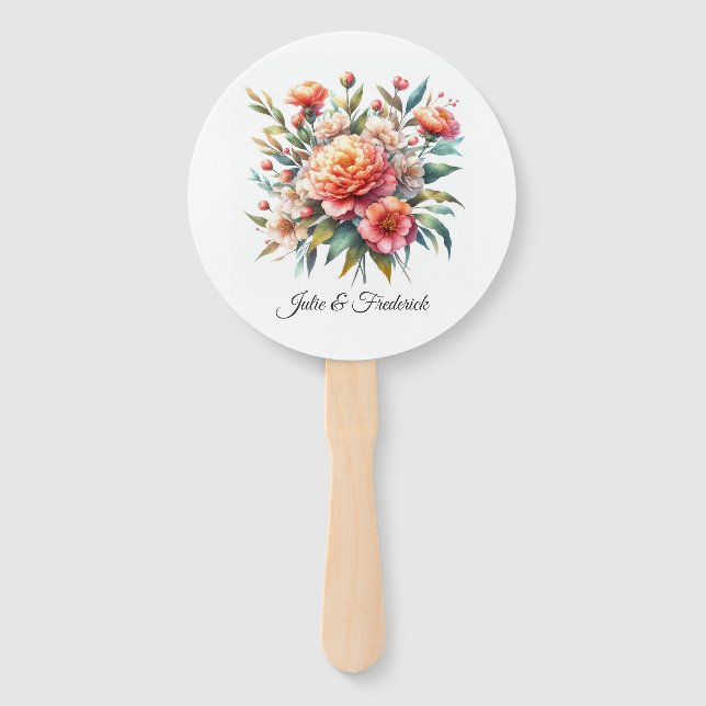Peach Fuzz Floral Wedding Hand Fan (Front)