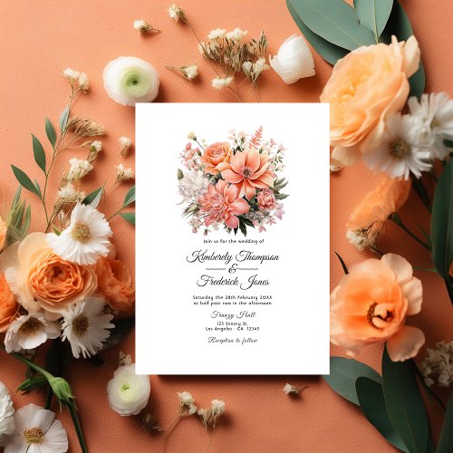 Peach Fuzz Floral Wedding Invitation