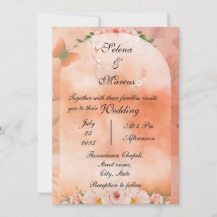 Peach Fuzz Floral Wedding Invitation