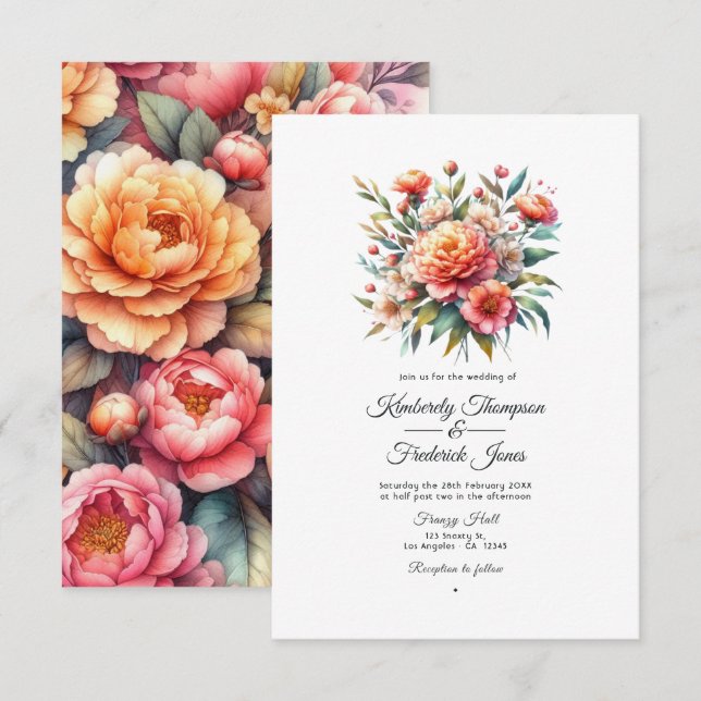 Peach Fuzz Floral Wedding Invitation (Front/Back)