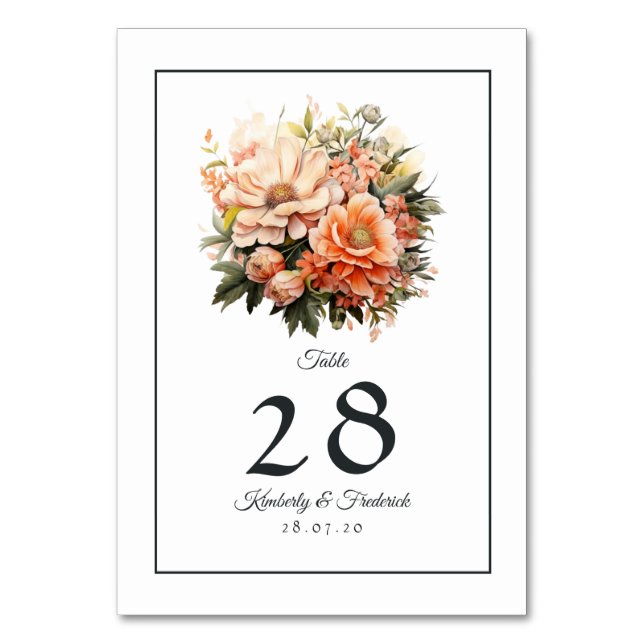 Peach Fuzz Floral Wedding Table Number (Front)