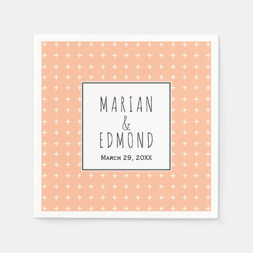 Peach fuzz geometric typography wedding napkins