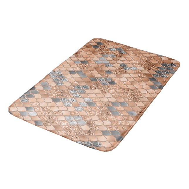 Peach Fuzz Gray Mermaid Scales Glam #1  Bath Mat (Angled)