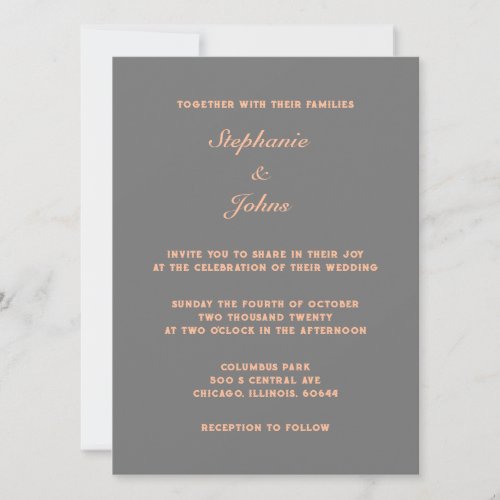 Peach Fuzz Grey Elegant Simple Minimal Wedding Invitation