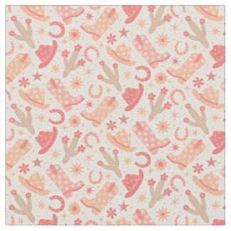 Peach Fuzz Groovy Cowgirl boots and hats Fabric