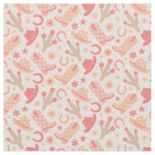 Peach Fuzz Groovy Cowgirl boots and hats Fabric