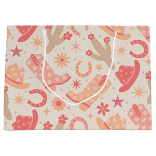 Peach Fuzz Groovy Cowgirl boots and hats Large Gift Bag