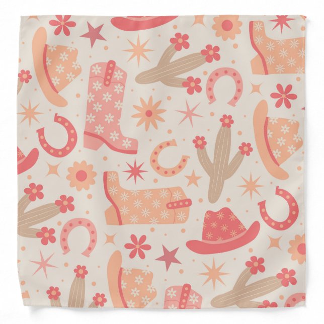 Peach Fuzz Groovy Cowgirl boots and hats pattern  Bandana (Front)