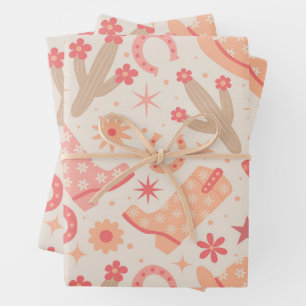 Peach Fuzz Groovy Cowgirl boots and hats Wrapping Paper Sheets