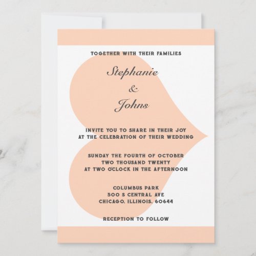 Peach Fuzz Heart Pattern Elegant Beach Wedding Invitation