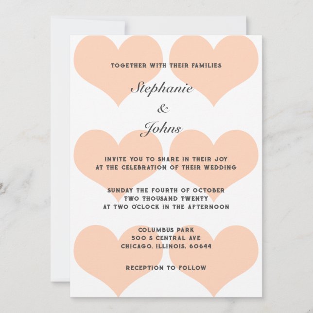 Peach Fuzz Heart Pattern Elegant Romantic Wedding Invitation (Front)