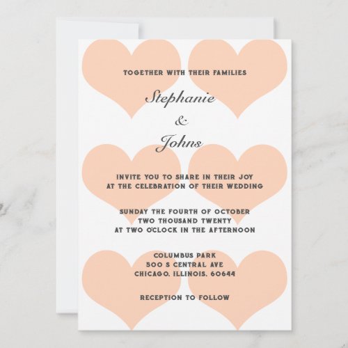 Peach Fuzz Heart Pattern Elegant Romantic Wedding Invitation