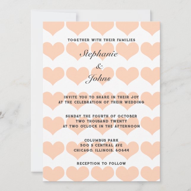Peach Fuzz Heart Pattern Trendy Romantic Wedding Invitation (Front)