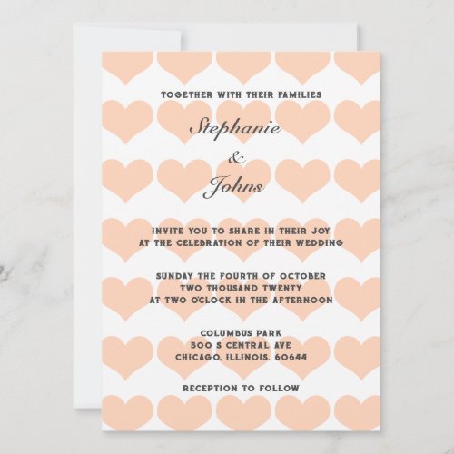 Peach Fuzz Heart Pattern Trendy Romantic Wedding Invitation