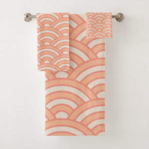 Peach Fuzz Japanese Waves Seigaiha Bath Towel Set