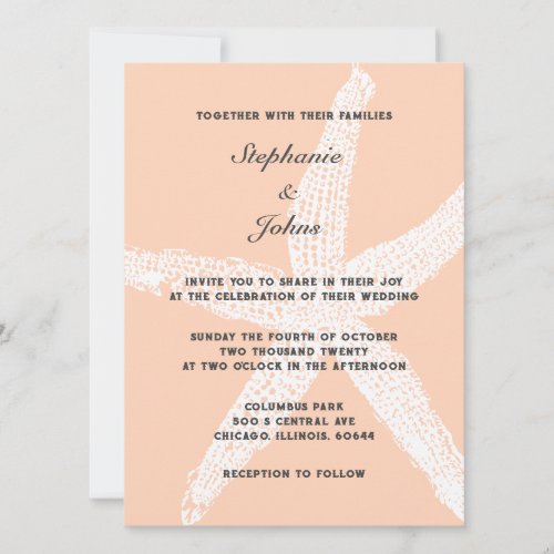 Peach Fuzz Large Starfish Tropical Beach Wedding Invitation