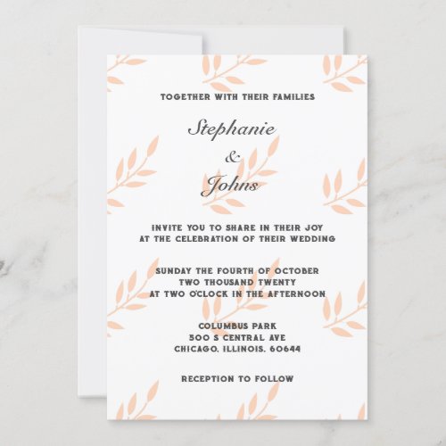 Peach Fuzz Leaves Leaf Pattern Foliage Wedding Invitation