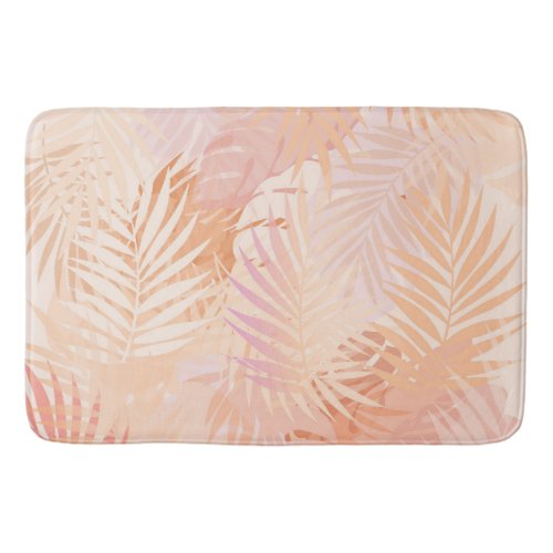 Peach Fuzz Minimalist Modern Tropical Leaves Bath Mat
