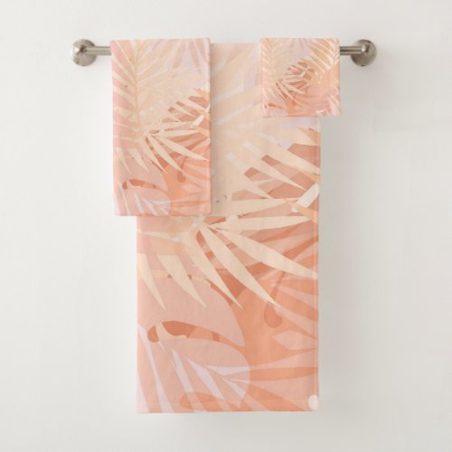 Peach Fuzz Minimalist Modern Tropical Leaves Bath Towel Set