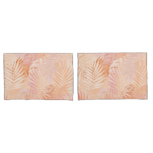 Peach Fuzz Minimalist Modern Tropical Leaves Pillow Case