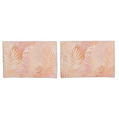 Peach Fuzz Minimalist Modern Tropical Leaves Pillow Case