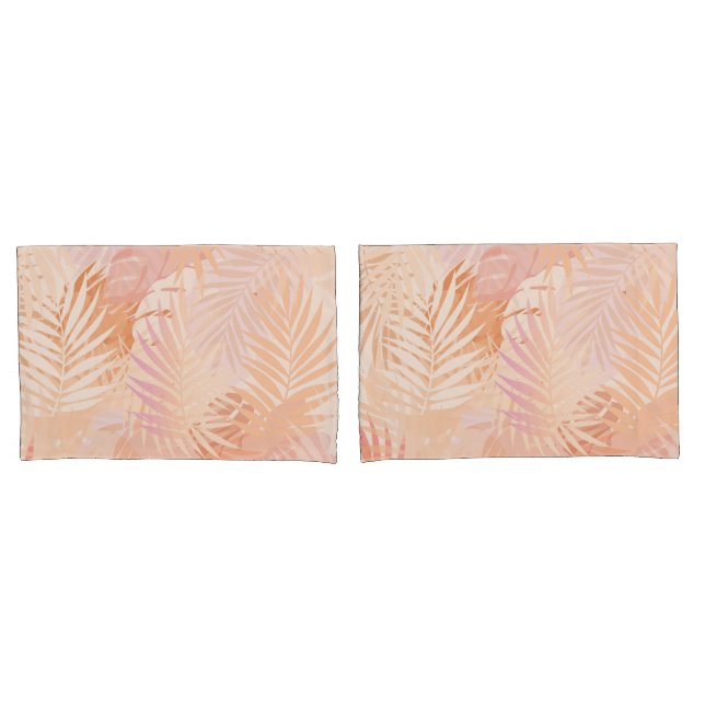 Peach Fuzz Minimalist Modern Tropical Leaves Pillow Case (Front-Set)