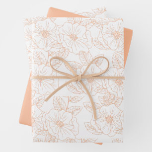 Peach Fuzz Minimalist Trendy Color Flower Pattern Wrapping Paper Sheets
