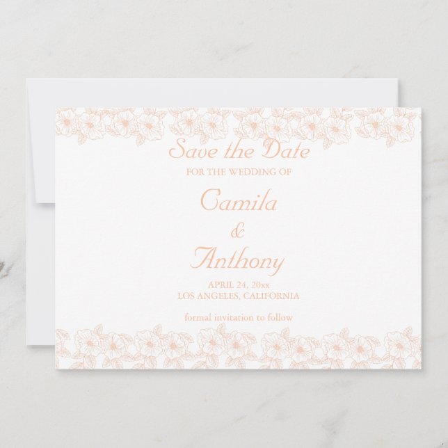 Peach Fuzz minimalist Trendy Flower Pattern Invitation (Front)