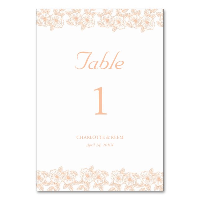 Peach Fuzz minimalist Trendy Flower Pattern Table Number (Front)