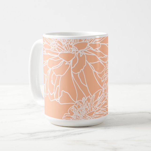 Peach fuzz minimalist white line floral  coffee mug (Front Left)