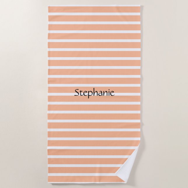 Peach Fuzz Monogram Custom Name Stripes 2024 Beach Towel (Front)