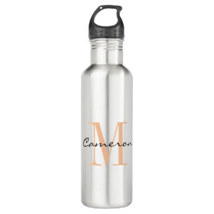 Peach Fuzz Monogram Initial and Name Gift Stainless Steel Water Bottle
