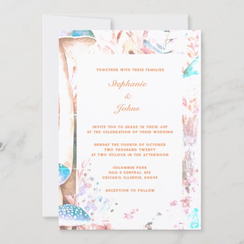 Peach Fuzz Mushroom Abstract Boho Woodland Wedding Invitation