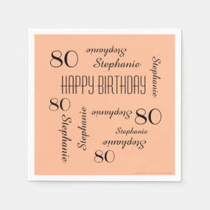 Peach Fuzz, Name, 80th Birthday Party Napkins
