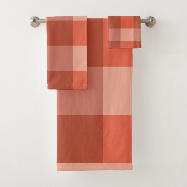 Peach Fuzz Orange Checkerboard  Bath Towel Set (Insitu)