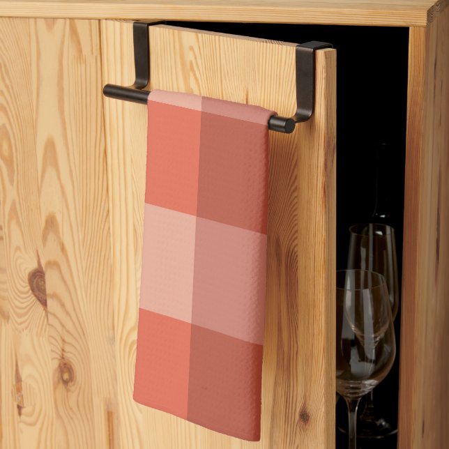 Peach Fuzz Orange Checkerboard Pattern Kitchen Towel (Thirds Fold)
