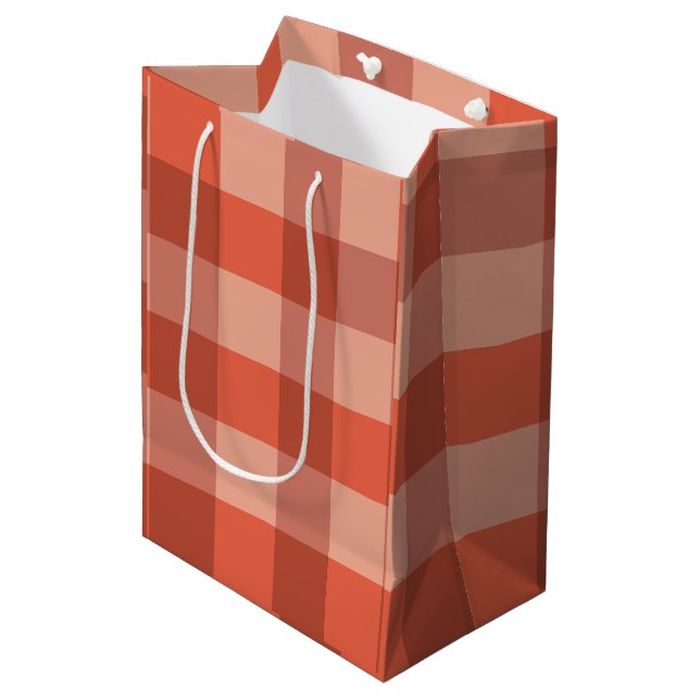 Peach Fuzz Orange Checkerboard Pattern Medium Gift Bag (Front Angled)