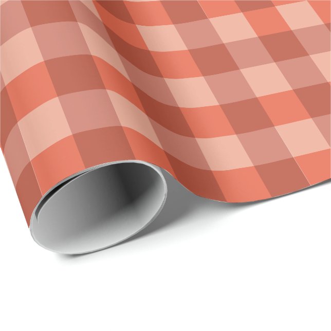 Peach Fuzz Orange Checkerboard Pattern Wrapping Paper (Roll Corner)
