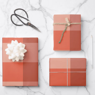 Peach Fuzz Orange Checkerboard Pattern Wrapping Paper Sheets